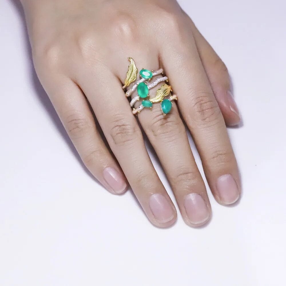 Freya’s Forest Ring in Silver with Green Agate Ring [Skaldic_Jewelry] 