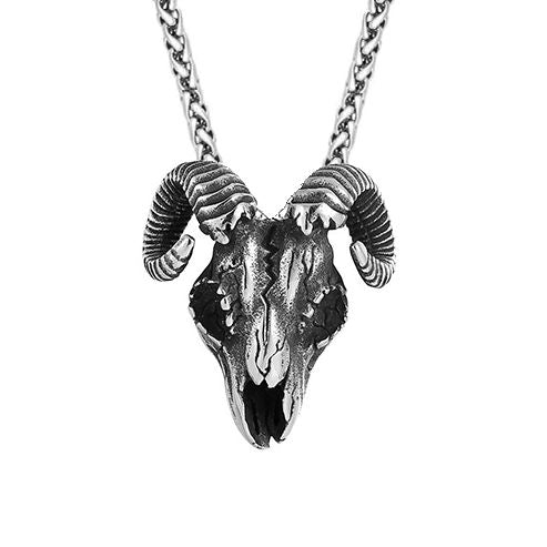 Goat Skull Pendant in Stainless Steel Necklace Skaldic Jewelry 