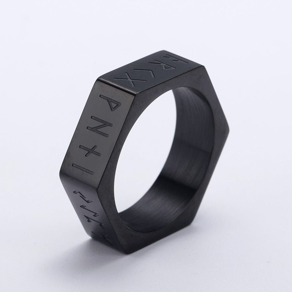 Hexagonal Nordic Rune Ring Ring [Skaldic_Jewelry] Black 7 