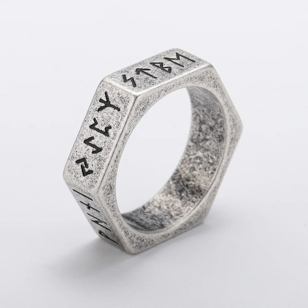 Hexagonal Nordic Rune Ring Ring [Skaldic_Jewelry] Old silver 7 