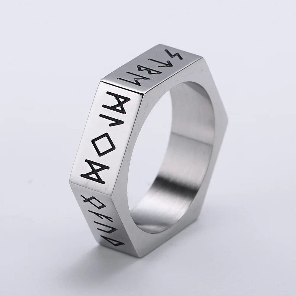 Hexagonal Nordic Rune Ring Ring [Skaldic_Jewelry] Silver 7 