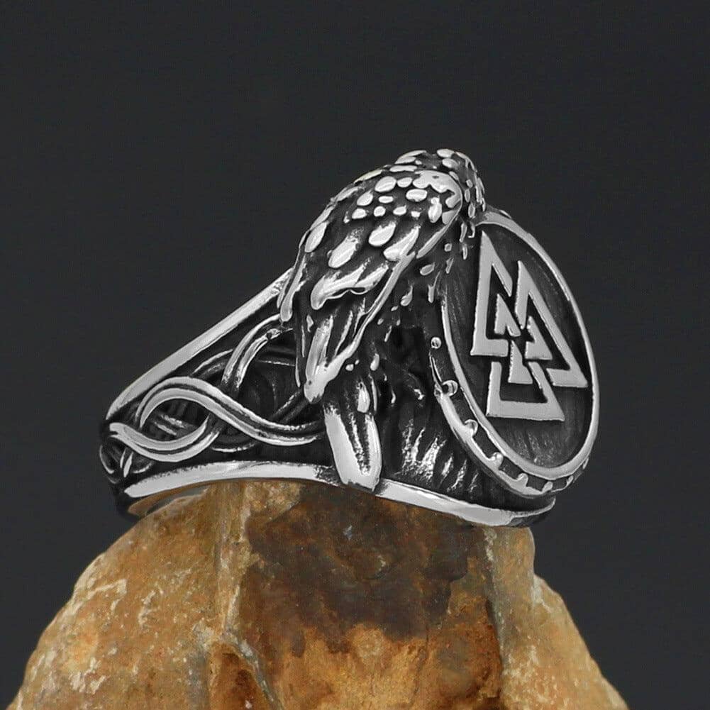 Hrani Raven Ring with Valknut Ring [Skaldic_Jewelry] 