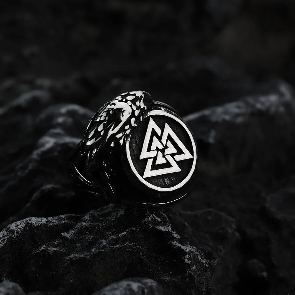 Hrani Raven Ring with Valknut Ring [Skaldic_Jewelry] 