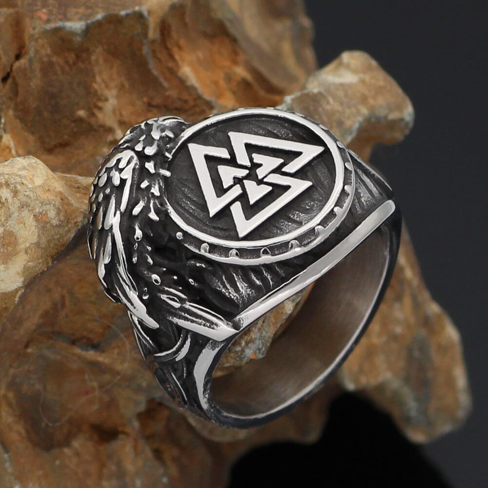 Hrani Raven Ring with Valknut Ring [Skaldic_Jewelry] 