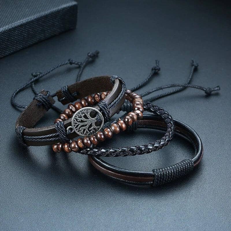 Viking Spirit Leather Bracelet Set – 4 Pieces.old Bracelet Skaldic Jewelry 