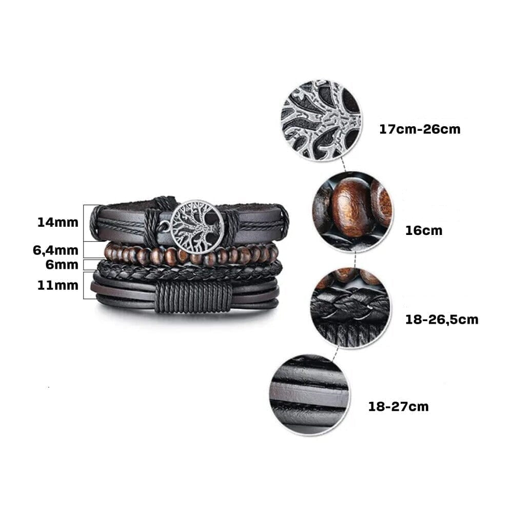 Viking Spirit Leather Bracelet Set – 4 Pieces.old Bracelet Skaldic Jewelry 