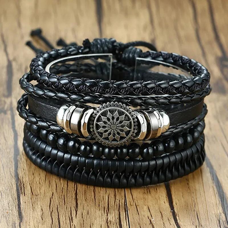 Viking Spirit Leather Bracelet Set – 4 Pieces.old Bracelet Skaldic Jewelry Compass Rose 