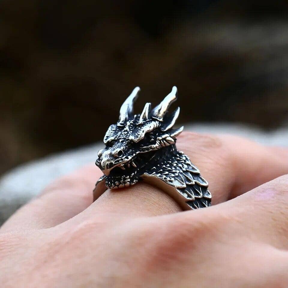 Norse Dragon Ring in Stainless Steel Ring [Skaldic_Jewelry] 