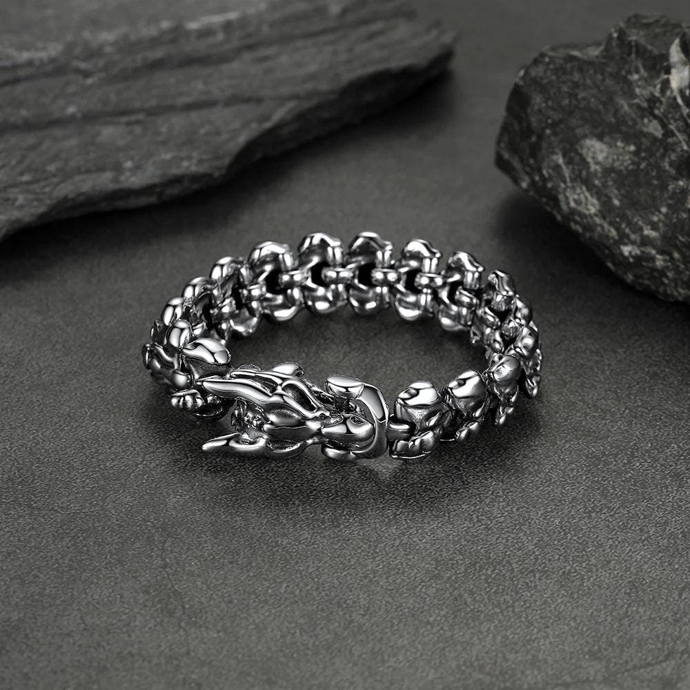 Ouroboros Dragon Bracelet in Stainless Steel Bracelet [Skaldic_Jewelry] 