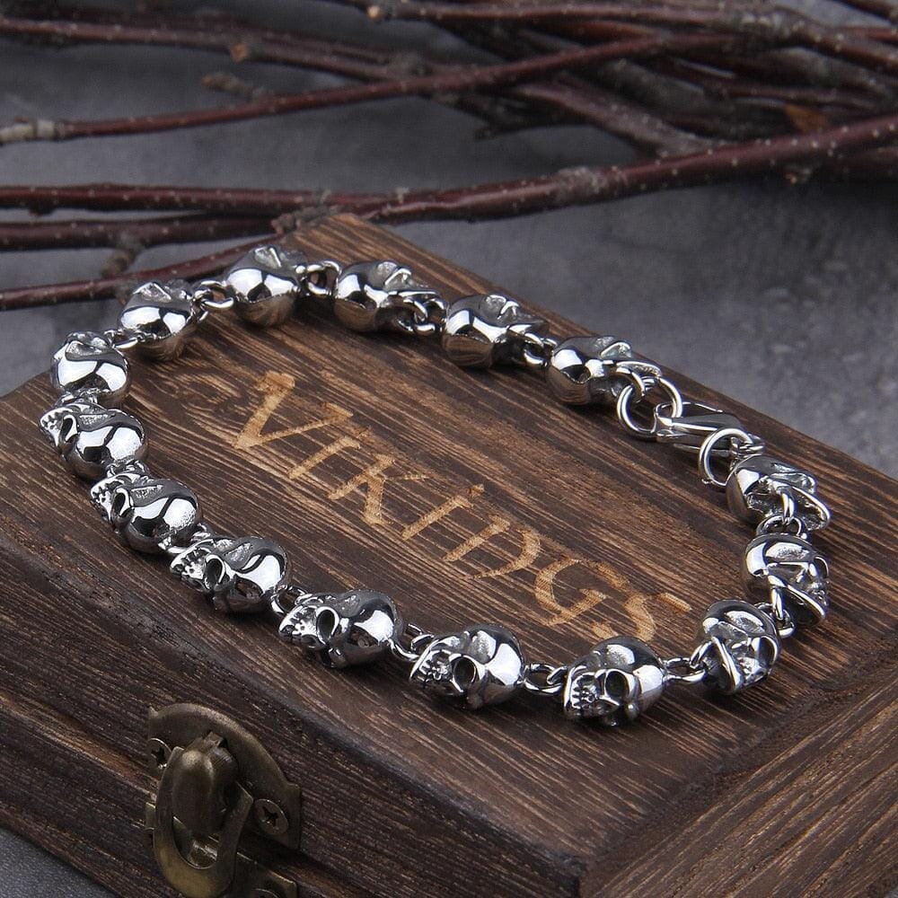 Pulseira de Caveiras Vikings em Aço Inoxidável [Skaldic_Jewelry] 