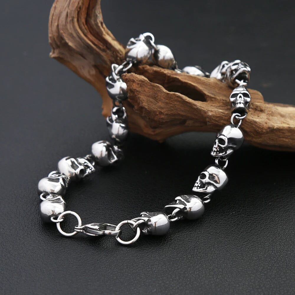 Pulseira de Caveiras Vikings em Aço Inoxidável [Skaldic_Jewelry] 