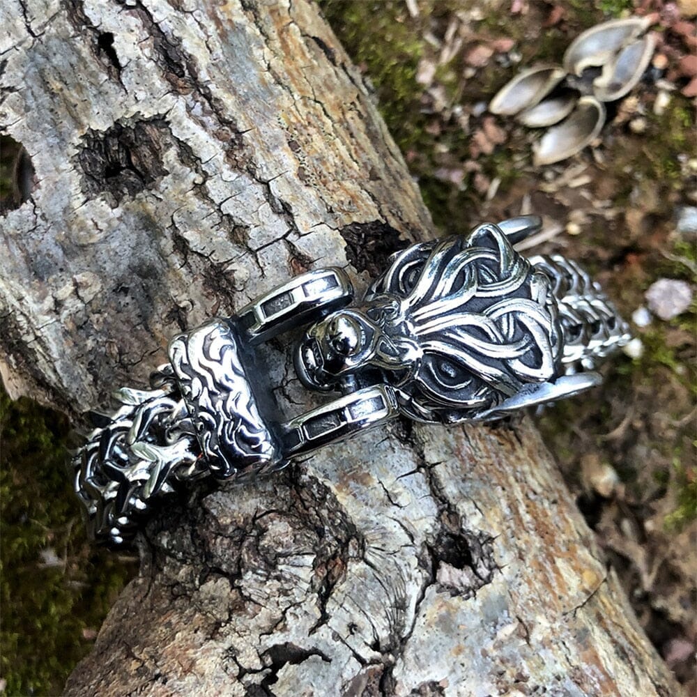 Pulseira Masculina Lobo Ancestral em Aço Inoxidável Skaldic Jewelry 