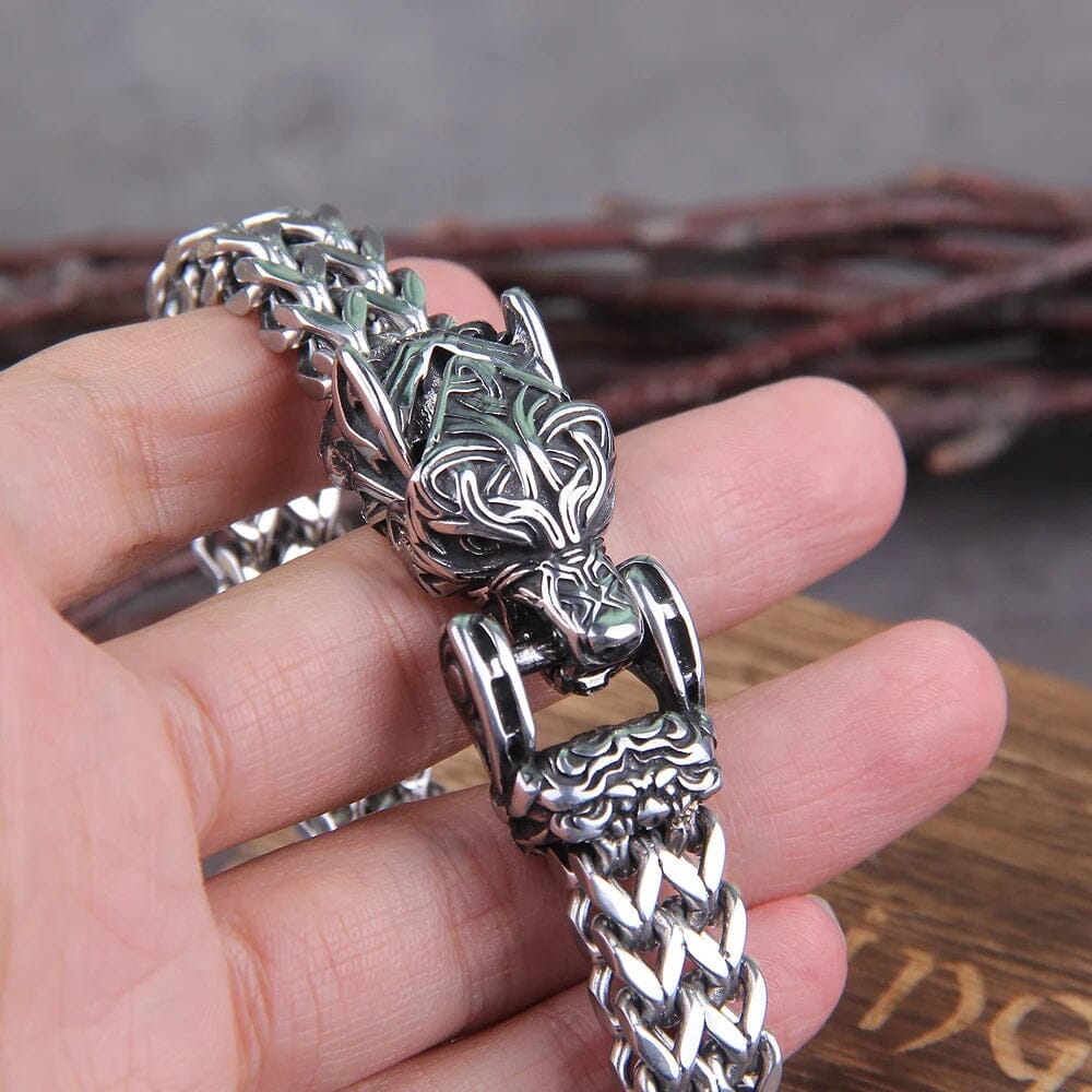 Pulseira Masculina Lobo Ancestral em Aço Inoxidável Skaldic Jewelry 