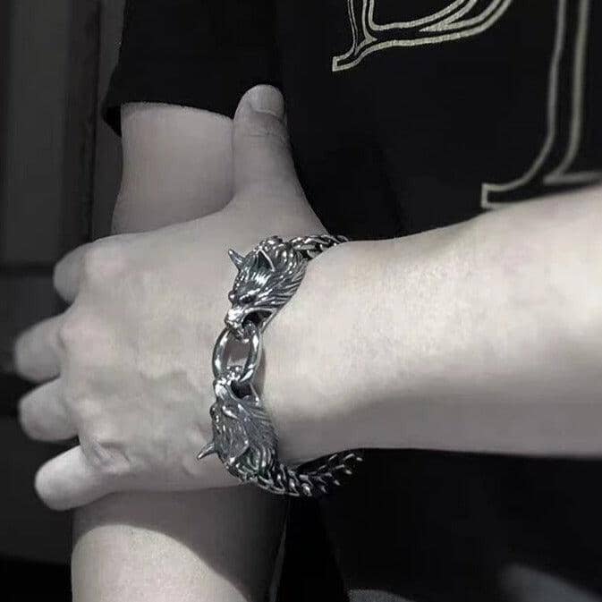 Pulseira Masculina Lobo Viking em Aço Inoxidável Skaldic Jewelry 