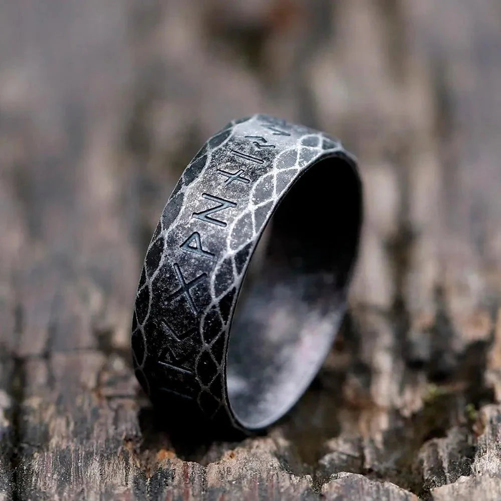 Runic Midgard Viking Ring in Stainless Steel Ring [Skaldic_Jewelry] Dark gray 7 