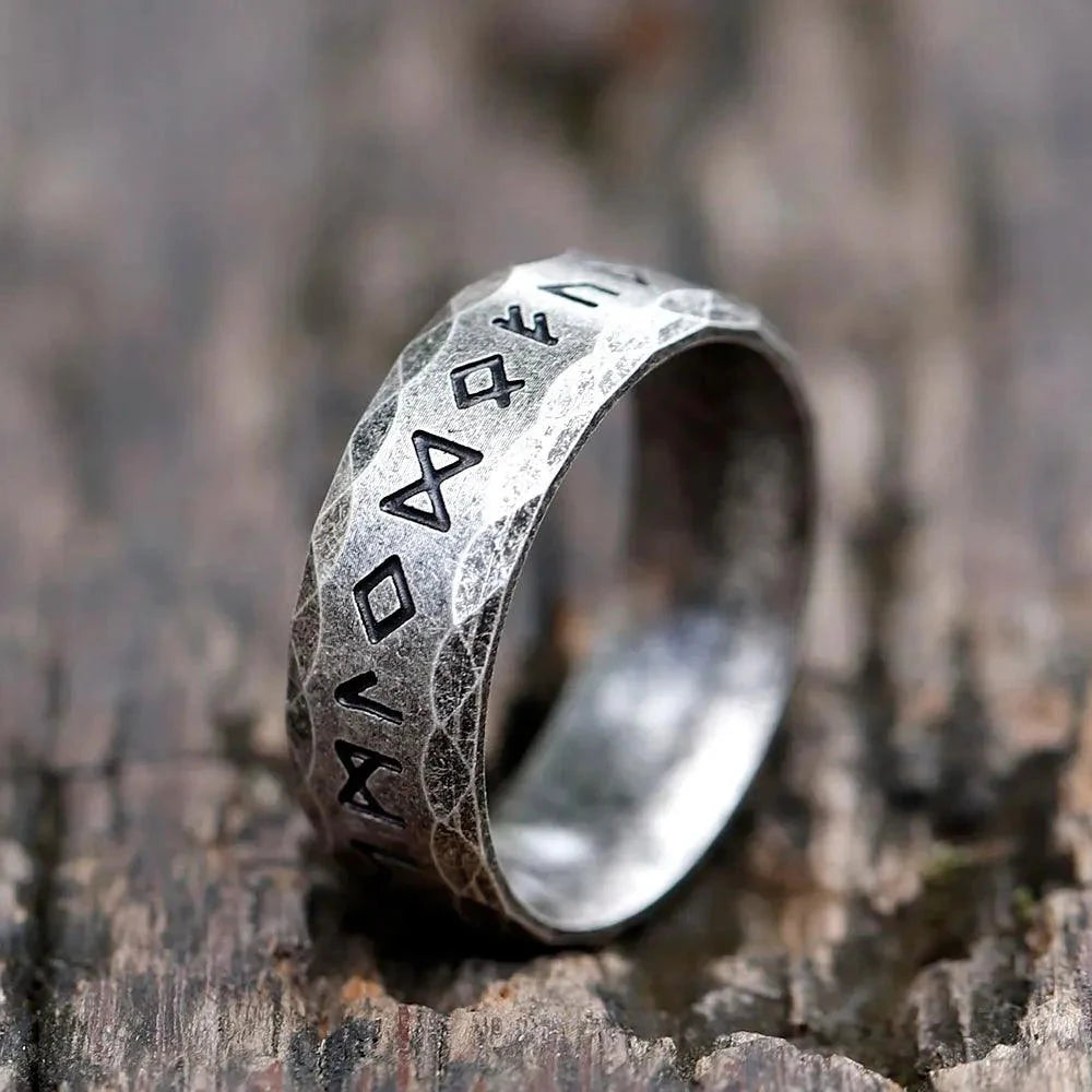 Runic Midgard Viking Ring in Stainless Steel Ring [Skaldic_Jewelry] Old silver 7 