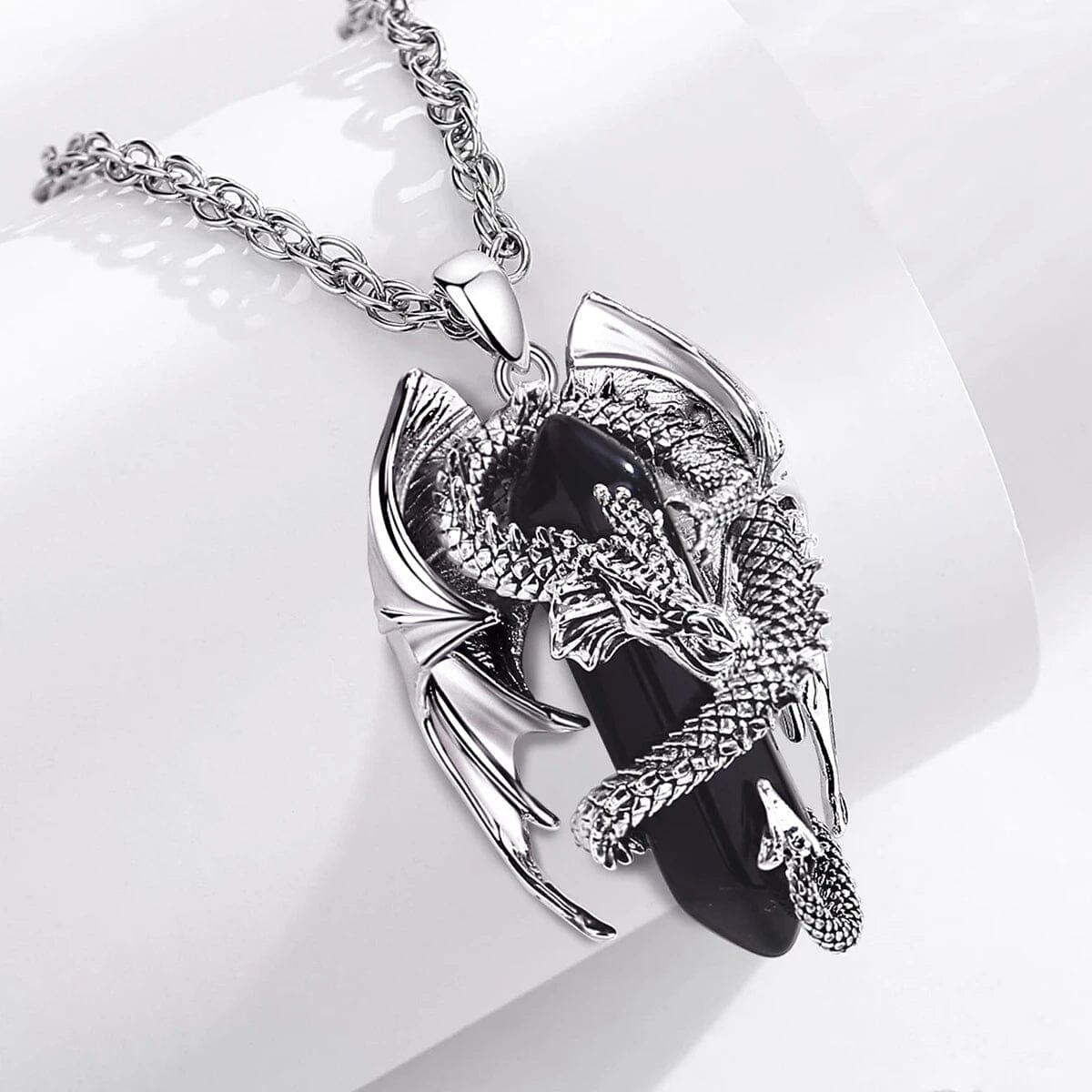 Dragon Pendant Necklace with Gemstone Necklace [Skaldic_Jewelry] 