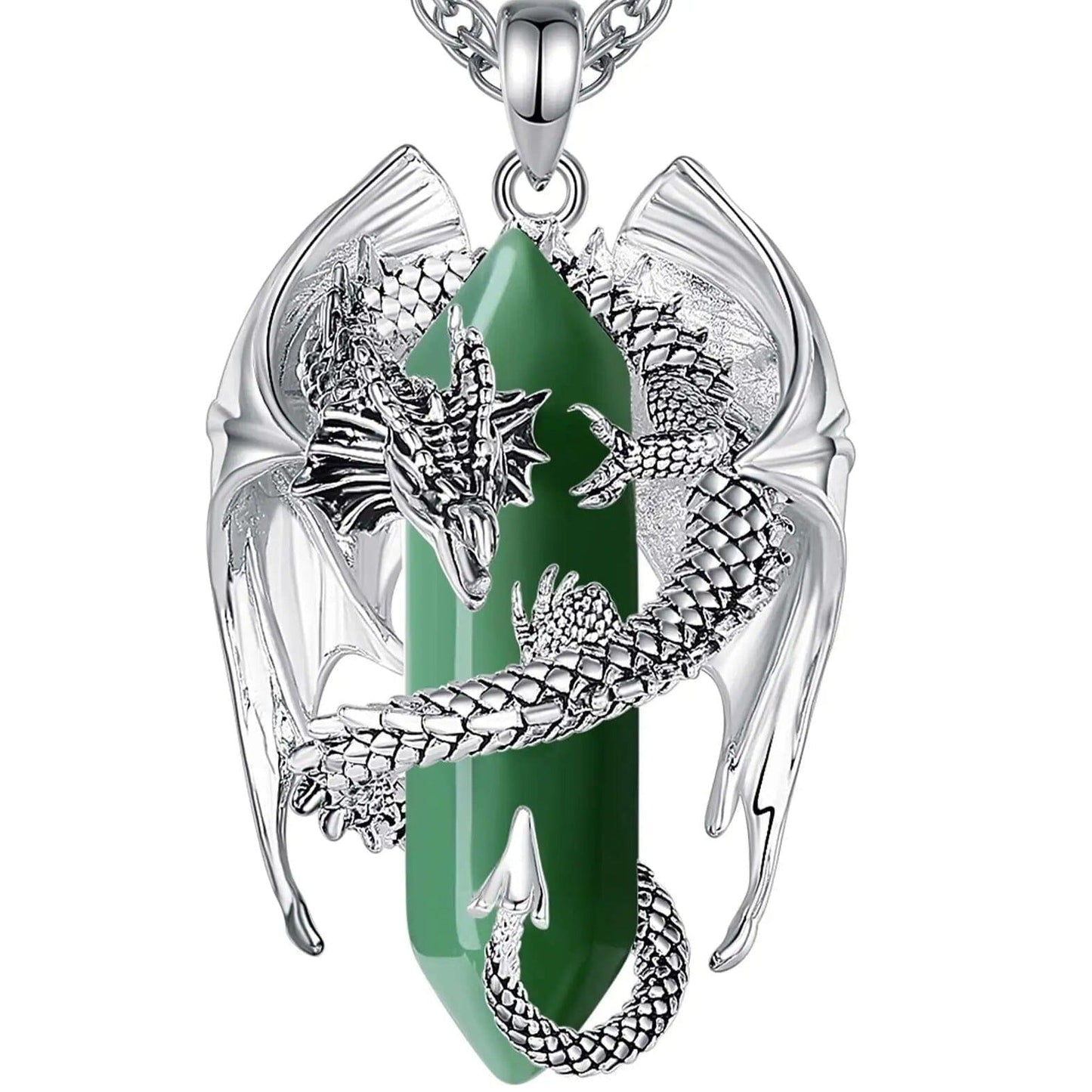 Dragon Pendant Necklace with Gemstone Necklace [Skaldic_Jewelry] Jade 