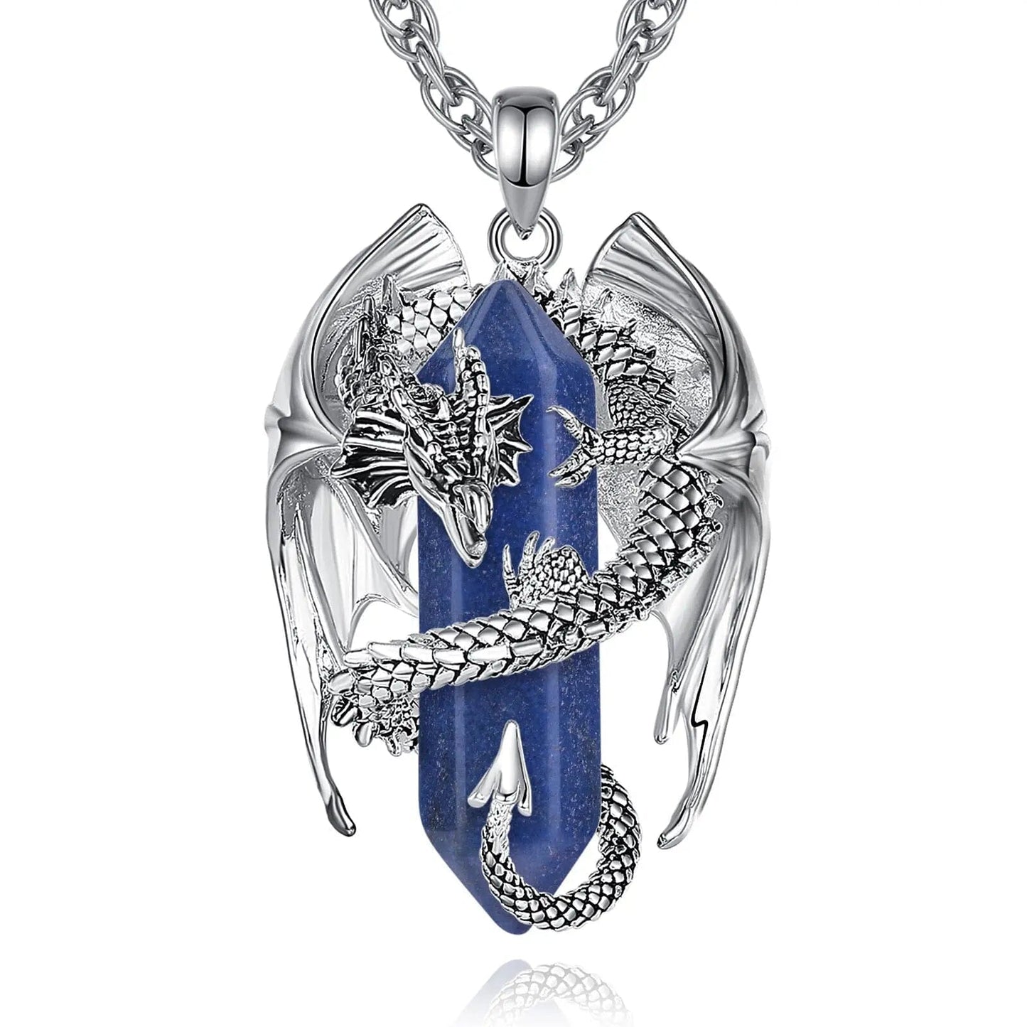 Dragon Pendant Necklace with Gemstone Necklace [Skaldic_Jewelry] Lapis Lazuli 