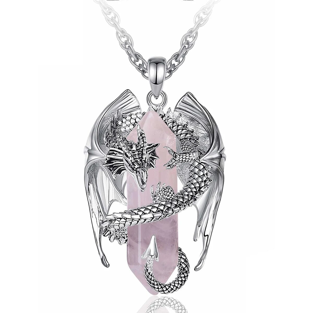 Dragon Pendant Necklace with Gemstone Necklace [Skaldic_Jewelry] Rose Quartz 