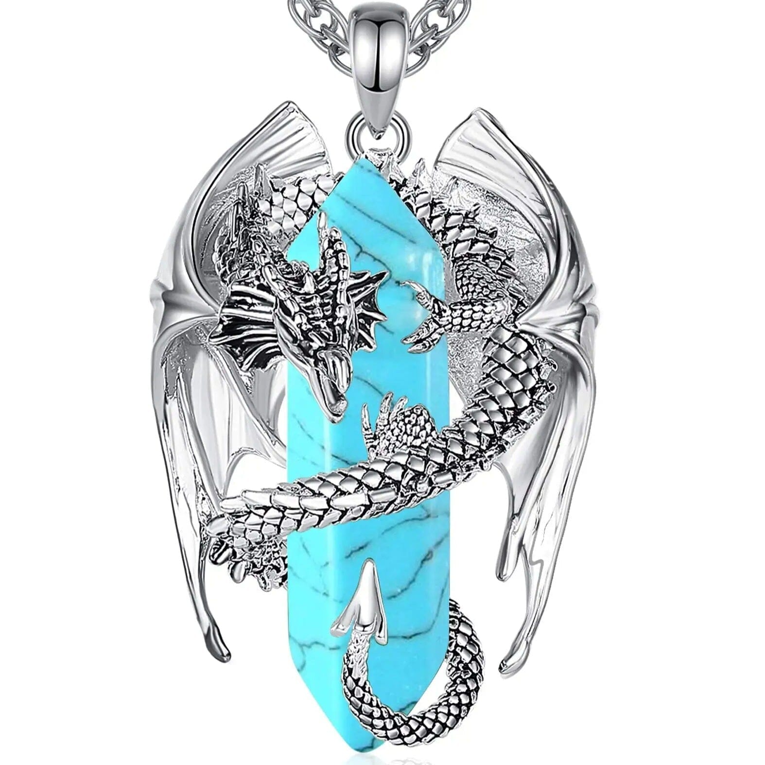 Dragon Pendant Necklace with Gemstone Necklace [Skaldic_Jewelry] Turquoise 