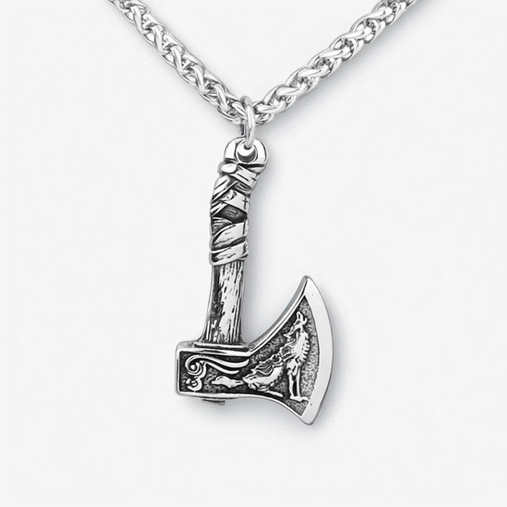 Skaldic Axe Necklace in Stainless Steel Necklace Skaldic Jewelry Wolf 