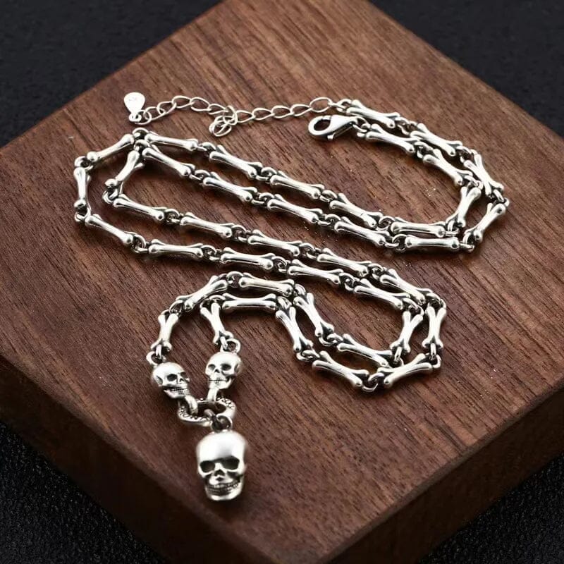 Skull & Bones Necklace in Silver Necklace [Skaldic_Jewelry] 