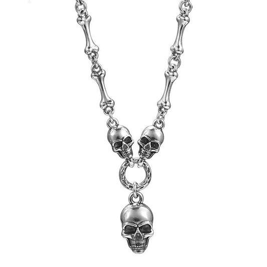 Skull & Bones Necklace in Silver Necklace [Skaldic_Jewelry] 