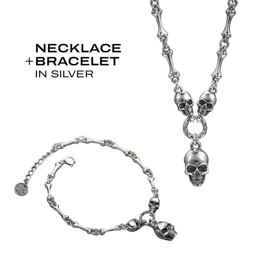 Skull & Bones Necklace in Silver Necklace Skaldic Jewelry Silver Yes. Necklace+ Bracelet Set 