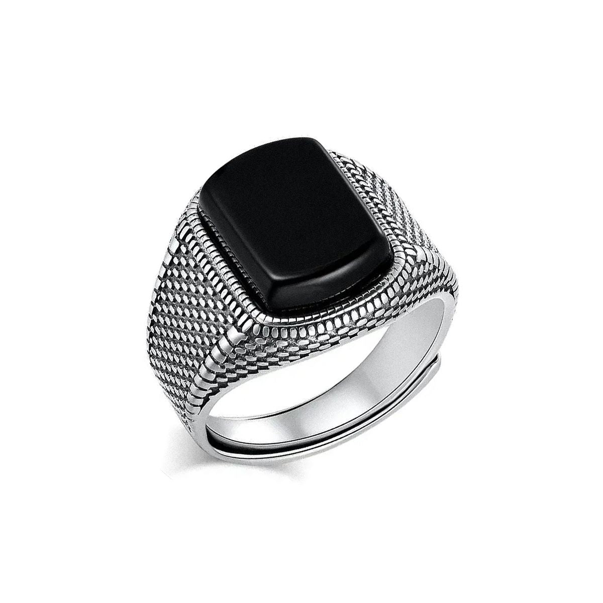 Unisize Dragon Scale Ring with Black Agate in Silver Ring [Skaldic_Jewelry] 