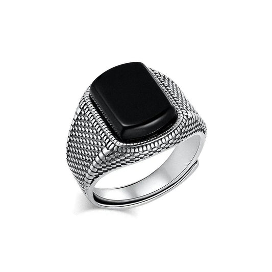 Unisize Dragon Scale Ring with Black Agate in Silver Ring [Skaldic_Jewelry] 