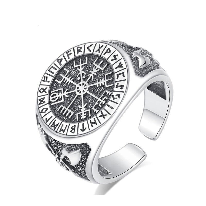 Unisize Viking Runes and Vegvisir Ring in Silver Ring [Skaldic_Jewelry] 