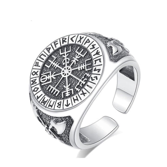 Unisize Viking Runes and Vegvisir Ring in Silver Ring [Skaldic_Jewelry] 