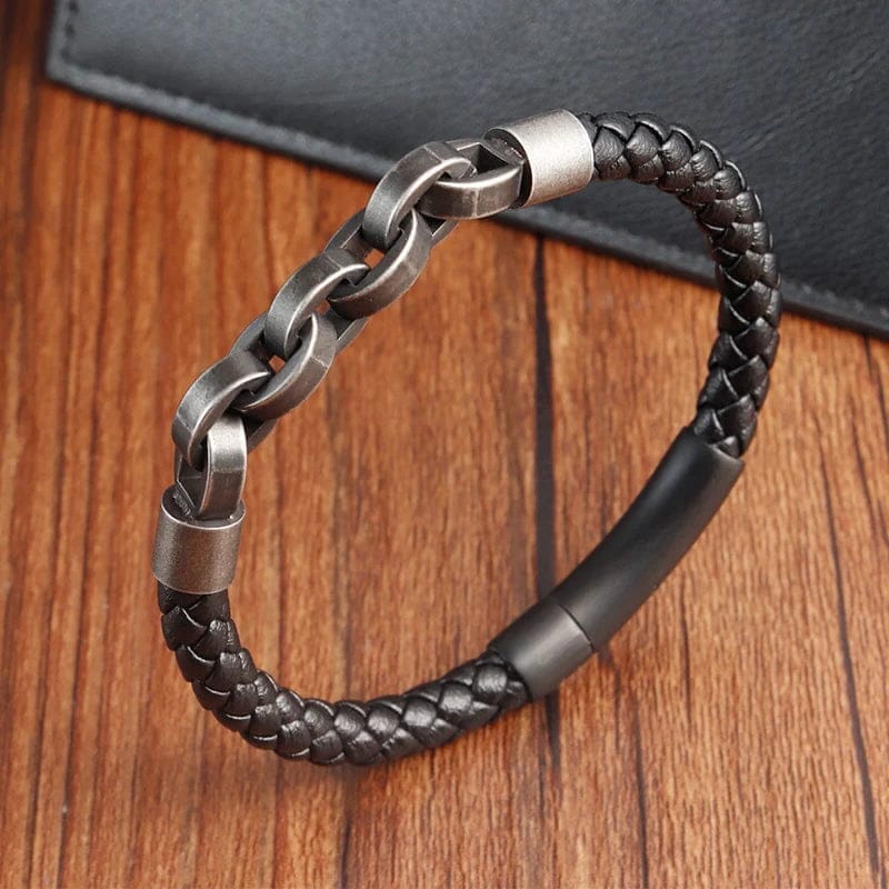 Viking Chain & Leather Bracelet Bracelet Skaldic Jewelry 