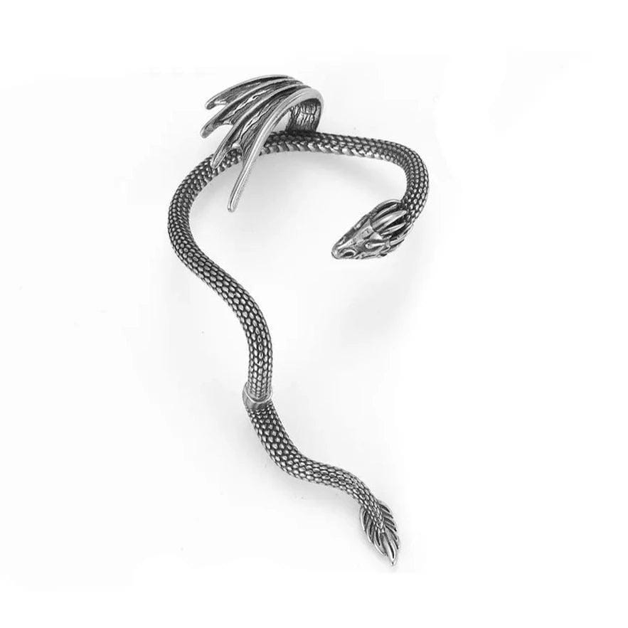 Winged Dragon Ear Cuff in Stainless Steel Earrings Skaldic Jewelry 